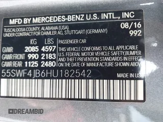 2017 Mercedes-Benz C 300 with VIN 55SWF4JB6HU182542, listed as a IAAI auction lot 41990118 with 47,013 mi miles and . Bid and sale history available at carsss.com. Image 9.