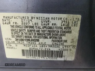 2009 Nissan Sentra FE+ with VIN 3N1AB61E99L693200, listed as a Copart auction lot 56364195 with 122,046 mi miles and Clean Title. Bid and sale history available at DreamBid. Image 12.