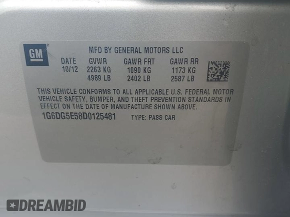 2013 Cadillac CTS Luxury z VIN 1G6DG5E58D0125481, wystawiony jako Copart lot #56558095 z przebiegiem 50 520 mil mil oraz Szkoda całkowita • Salvage title. Historia ofert i sprzedaży dostępna na DreamBid. Obrazek 12.