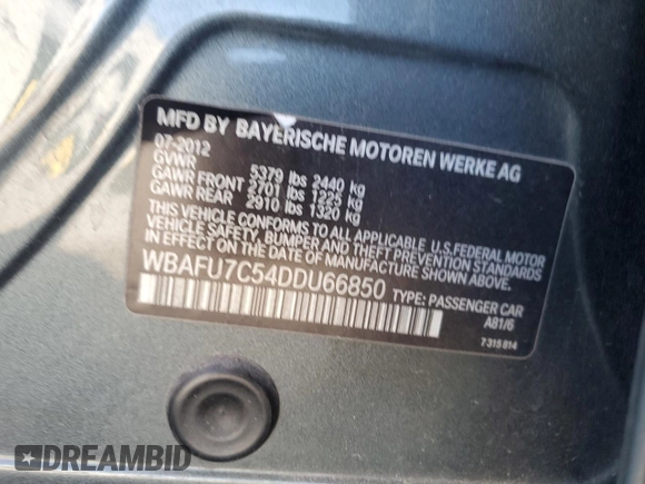 2013 BMW 5 Series 535i xDrive with VIN WBAFU7C54DDU66850, listed as a Copart auction lot 47023875 with 181,204 mi miles and Salvage Title. Bid and sale history available at carsss.com. Image 13.