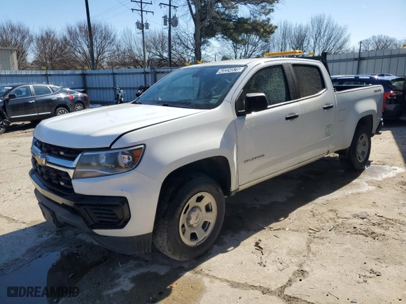 2021 Chevrolet Colorado 4WD Work Truck with VIN 1GCGTBEN8M1101244, listed as a Copart auction lot 43224575 with 158,857 mi miles and Clean Title. Bid and sale history available at carsss.com. Image 1.