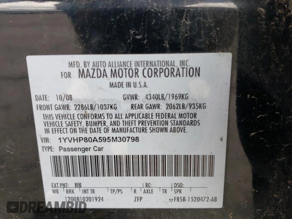 2009 Mazda 6 with VIN 1YVHP80A595M30798, listed as a Copart auction lot 88481725 with 221,950 mi miles and Clean title. Bid and sale history available at DreamBid. Image 12.