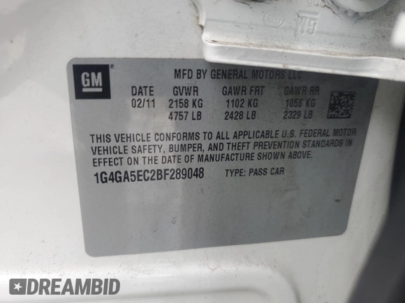2011 Buick LaCrosse CX with VIN 1G4GA5EC2BF289048, listed as a Copart auction lot 87010444 with 216,536 mi miles and Salvage Title. Bid and sale history available at carsss.com. Image 12.