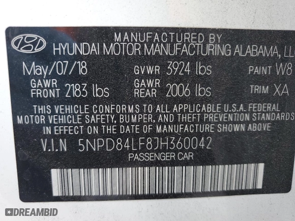 2018 Hyundai Elantra SEL with VIN 5NPD84LF8JH360042, listed as a Copart auction lot 52546685 with 42,862 mi miles and Salvage Title. Bid and sale history available at carsss.com. Image 12.