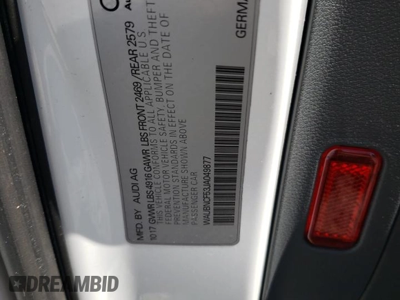 2018 Audi A5 Sportback Premium Plus with VIN WAUBNCF53JA049877, listed as a Copart auction lot 55331623 with 108,381 mi miles. Bid and sale history available at carsss.com. Image 13.