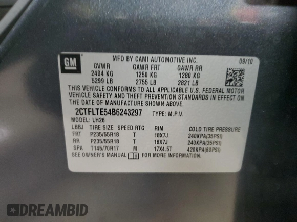 2011 GMC Terrain SLE-2 with VIN 2CTFLTE54B6243297, listed as a Copart auction lot 83229834 with 109,881 mi miles and Non Repairable. Bid and sale history available at carsss.com. Image 16.