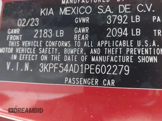 2023 Kia Forte GT-Line with VIN 3KPF54AD1PE602279, listed as a IAAI auction lot 41196633 with 17,423 mi miles. Bid and sale history available at carsss.com. Image 9.