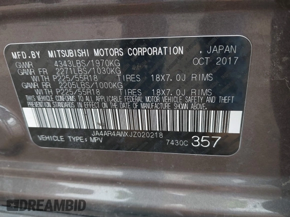 2018 Mitsubishi Outlander SEL z VIN JA4AR4AWXJZ020218, wystawiony jako IAAI lot #41705379 z przebiegiem 113 207 mil mil oraz . Historia ofert i sprzedaży dostępna na DreamBid. Obrazek 9.