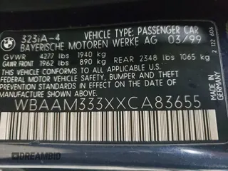 1999 BMW 3 Series 323i with VIN WBAAM333XXCA83655, listed as a Copart auction lot 85330894 with 71,161 mi miles and Salvage Title. Bid and sale history available at carsss.com. Image 12.