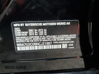 2022 BMW 7 Series 750i xDrive with VIN WBA7U2C08NCJ21887, listed as a Copart auction lot 86499504 with Not provided miles and Non repairable. Bid and sale history available at DreamBid. Image 13.