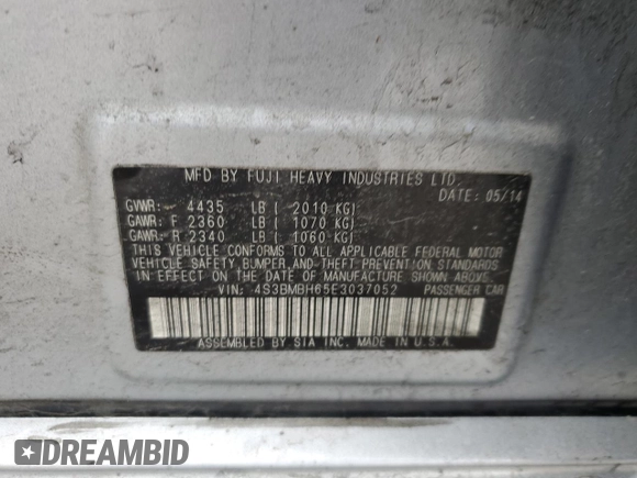 2014 Subaru Legacy Special Sports z VIN 4S3BMBH65E3037052, wystawiony jako Copart lot #51887625 z przebiegiem 216 690 mil mil oraz Szkoda całkowita • Salvage title. Historia ofert i sprzedaży dostępna na DreamBid. Obrazek 13.