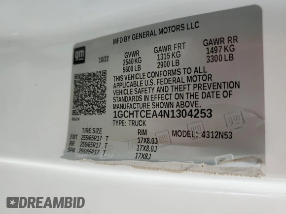 2022 Chevrolet Colorado 4WD LT with VIN 1GCHTCEA4N1304253, listed as a Copart auction lot 61250185 with 50,260 mi miles and Clean title. Bid and sale history available at DreamBid. Image 13.