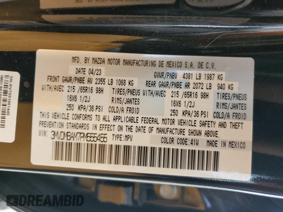 2023 Mazda CX-30 S with VIN 3MVDMBAM7PM555455, listed as a Copart auction lot 51268345 with 34,552 mi miles and Salvage Title. Bid and sale history available at carsss.com. Image 12.
