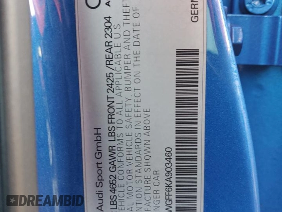 2019 Audi RS 3 z VIN WUABWGFF6KA903460, wystawiony jako Copart lot #72391473 z przebiegiem 42 921 mil mil oraz . Historia ofert i sprzedaży dostępna na DreamBid. Obrazek 12.