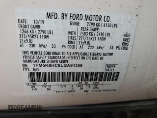 2020 Ford Explorer Platinum with VIN 1FM5K8HC8LGA91359, listed as a Copart auction lot 45890335 with 0 mi miles and Salvage Title. Bid and sale history available at carsss.com. Image 14.