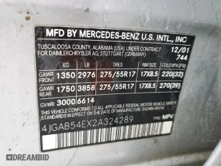 2002 Mercedes-Benz M-Class with VIN 4JGAB54EX2A324289, listed as a Copart auction lot 41439525 with 0 mi miles and Salvage Title. Bid and sale history available at carsss.com. Image 12.