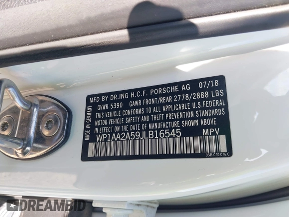 2018 Porsche Macan with VIN WP1AA2A59JLB16545, listed as a IAAI auction lot 41306877 with 48,024 mi miles and . Bid and sale history available at DreamBid. Image 9.