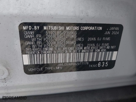 2024 Mitsubishi Outlander SE with VIN JA4J3VA86RZ077178, listed as a IAAI auction lot 41913637 with 39,003 mi miles. Bid and sale history available at carsss.com. Image 9.