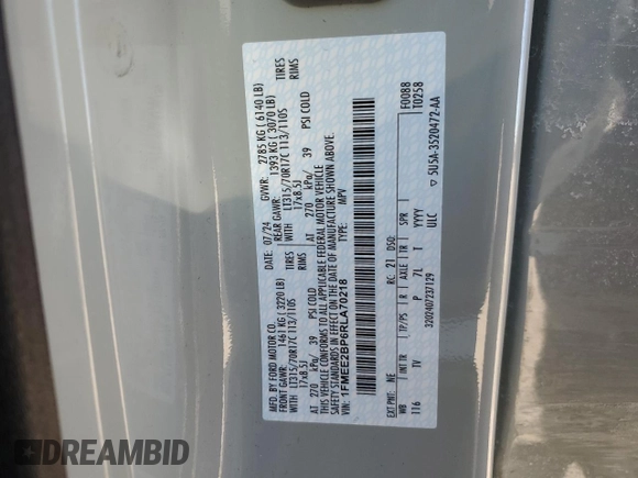 2024 Ford Bronco Wildtrak z VIN 1FMEE2BP6RLA70218, wystawiony jako Copart lot #41918605 z przebiegiem 3 782 mil mil oraz Szkoda całkowita • Salvage title. Historia ofert i sprzedaży dostępna na DreamBid. Obrazek 16.