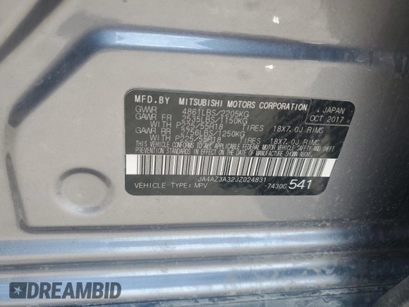 2018 Mitsubishi Outlander ES with VIN JA4AZ3A32JZ024831, listed as a Copart auction lot 62369645 with 91,599 mi miles and Salvage title. Bid and sale history available at DreamBid. Image 13.