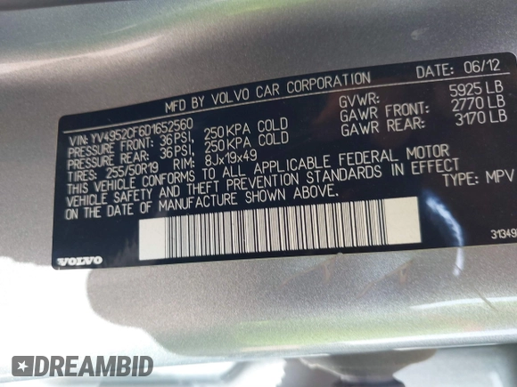 2013 Volvo XC90 I6 R-Design with VIN YV4952CF6D1652560, listed as a IAAI auction lot 41881043 with 138,612 mi miles. Bid and sale history available at carsss.com. Image 9.