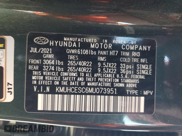 2021 Genesis GV80 with VIN KMUHCESC6MU073951, listed as a Copart auction lot 63617215 with 42,510 mi miles and Salvage title. Bid and sale history available at DreamBid. Image 13.