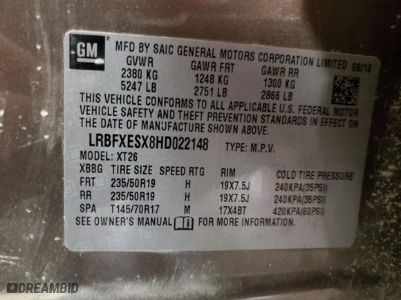 2017 Buick Envision Premium I with VIN LRBFXESX8HD022148, listed as a Copart auction lot 66659944 with 72,448 mi miles and Clean Title. Bid and sale history available at carsss.com. Image 14.
