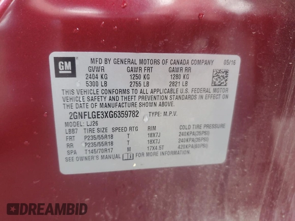 2016 Chevrolet Equinox LTZ with VIN 2GNFLGE3XG6359782, listed as a Copart auction lot 46351765 with 79,492 mi miles and Salvage Title. Bid and sale history available at carsss.com. Image 14.