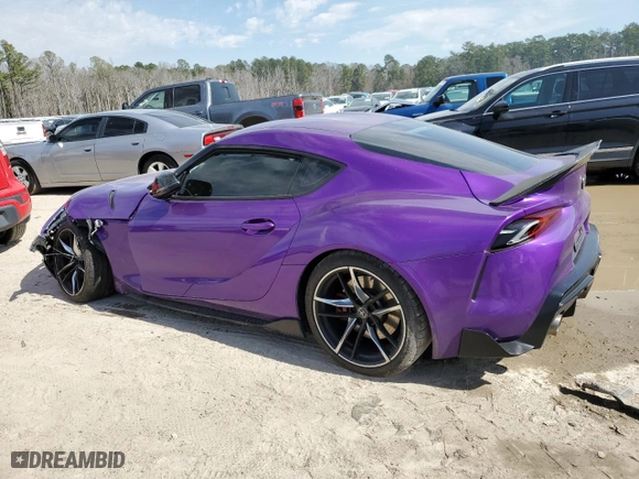 2022 Toyota GR Supra 3.0 with VIN WZ1DB0C02NW050038, listed as a Copart auction lot 47688985 with 0 mi miles and Salvage Title. Bid and sale history available at carsss.com. Image 2.