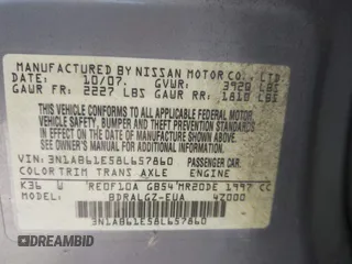 2008 Nissan Sentra S with VIN 3N1AB61E58L657860, listed as a IAAI auction lot 42227039 with 191,426 mi miles and . Bid and sale history available at DreamBid. Image 9.