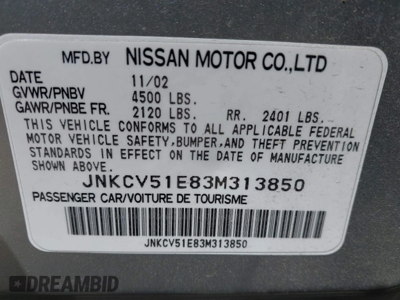 2003 Infiniti G35 z VIN JNKCV51E83M313850, wystawiony jako IAAI lot #42086580 z przebiegiem 91 822 mil mil oraz . Historia ofert i sprzedaży dostępna na DreamBid. Obrazek 9.