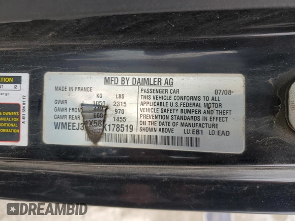 2008 Smart fortwo Pure z VIN WMEEJ31X58K178519, wystawiony jako Copart lot #52978925 z przebiegiem 50 975 mil mil oraz Szkody całkowita. Historia ofert i sprzedaży dostępna na DreamBid. Obrazek 12.