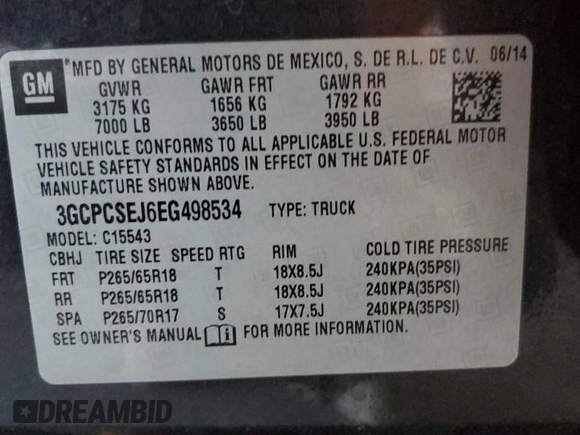 2014 Chevrolet Silverado 1500 LTZ with VIN 3GCPCSEJ6EG498534, listed as a Copart auction lot 78881194 with 180,188 mi miles and Salvage Title. Bid and sale history available at DreamBid. Image 12.