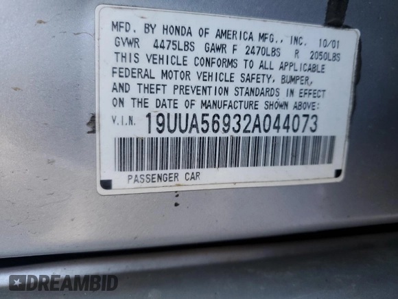 2002 Acura TL Type S w/Navigation with VIN 19UUA56932A044073, listed as a Copart auction lot 87008194 with 299,646 mi miles and Salvage Title. Bid and sale history available at carsss.com. Image 12.