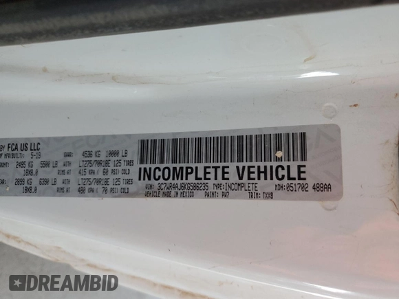 2019 Ram 2500 Tradesman with VIN 3C7WR4AJ6KG586235, listed as a Copart auction lot 57964265 with 45,762 mi miles and Salvage title. Bid and sale history available at DreamBid. Image 12.