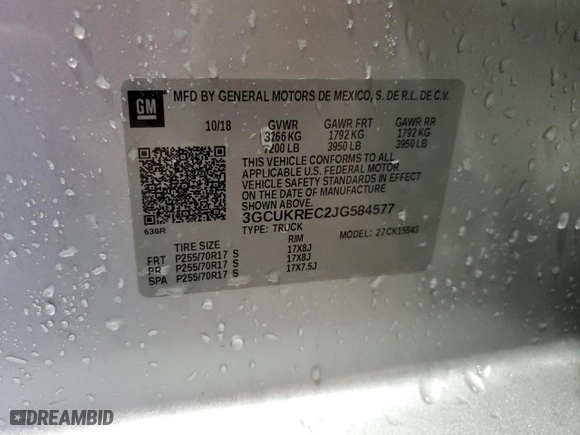 2018 Chevrolet Silverado 1500 LT with VIN 3GCUKREC2JG584577, listed as a Copart auction lot 47746515 with 73,670 mi miles and Salvage Title. Bid and sale history available at carsss.com. Image 12.
