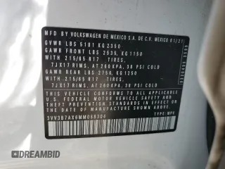2021 Volkswagen Tiguan SE z VIN 3VV3B7AX6MM068304, wystawiony jako Copart lot #53488305 z przebiegiem 57 744 mil mil oraz Szkoda całkowita • Salvage title. Historia ofert i sprzedaży dostępna na DreamBid. Obrazek 14.