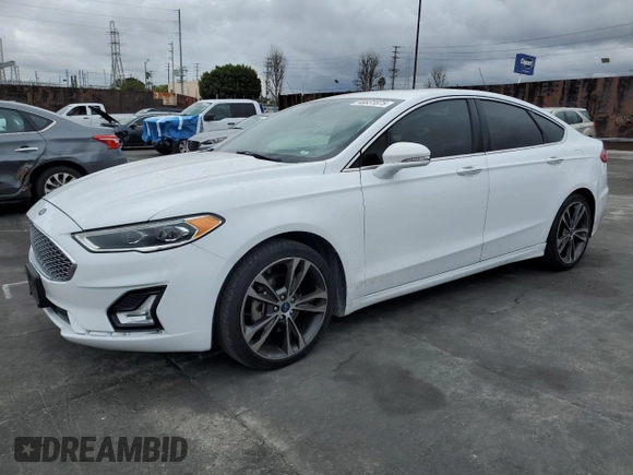 2019 Ford Fusion Titanium with VIN 3FA6P0D94KR184608, listed as a Copart auction lot 48831875 with 124,204 mi miles and Salvage Title. Bid and sale history available at carsss.com. Image 1.