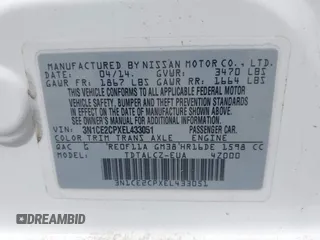 2014 Nissan Note SV with VIN 3N1CE2CPXEL433051, listed as a IAAI auction lot 42040377 with 130,325 mi miles and . Bid and sale history available at DreamBid. Image 9.