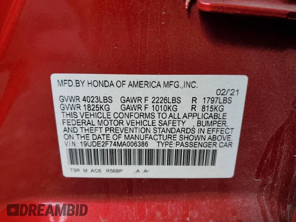 2021 Acura ILX Premium with VIN 19UDE2F74MA006386, listed as a Copart auction lot 52574885 with 39,393 mi miles and Salvage title. Bid and sale history available at DreamBid. Image 13.