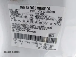 2012 Ford F-250 XL with VIN 1FTBF2A64CEB91399, listed as a IAAI auction lot 41776896 with 171,960 mi miles and . Bid and sale history available at DreamBid. Image 9.