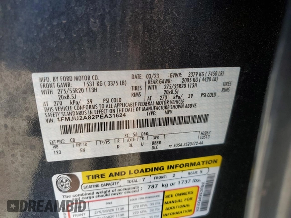 2023 Ford Expedition Limited with VIN 1FMJU2A82PEA31624, listed as a Copart auction lot 53244415 with 33,063 mi miles and Salvage title. Bid and sale history available at DreamBid. Image 15.