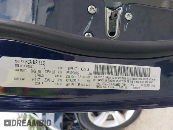 2015 Jeep Patriot High Altitude with VIN 1C4NJRFB9FD258695, listed as a IAAI auction lot 42507052 with 126,955 mi miles and . Bid and sale history available at DreamBid. Image 9.