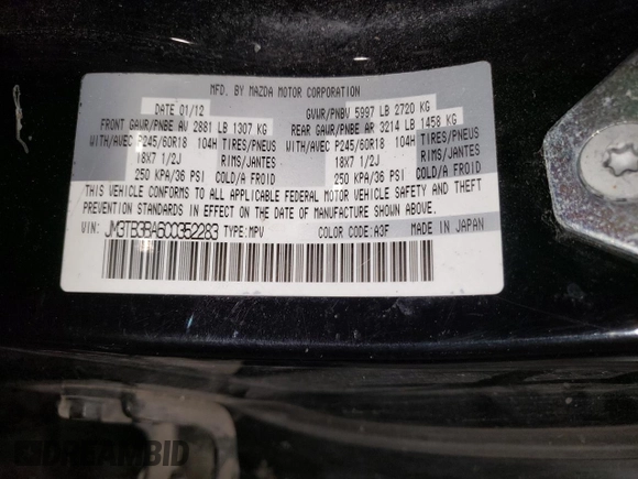 2012 Mazda CX-9 Sport with VIN JM3TB3BA6C0352283, listed as a Copart auction lot 49445745 with 105,991 mi miles and Non Repairable. Bid and sale history available at carsss.com. Image 15.