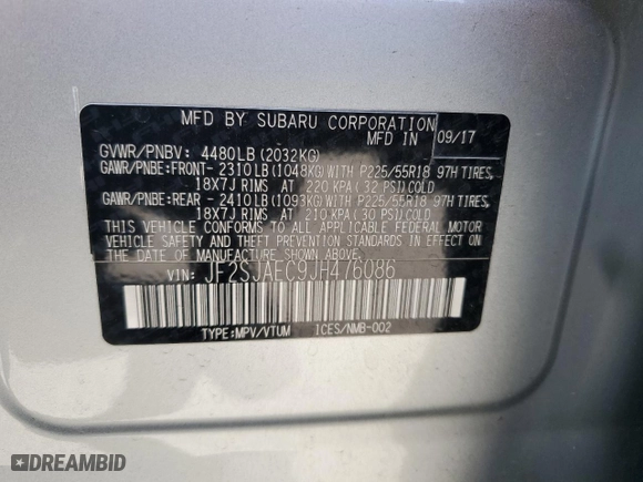 2018 Subaru Forester Premium with VIN JF2SJAEC9JH476086, listed as a Copart auction lot 52155835 with 120,743 mi miles and Salvage Title. Bid and sale history available at carsss.com. Image 14.