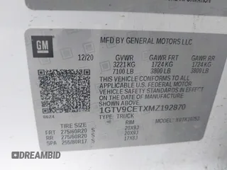 2021 GMC Sierra 1500 with VIN 1GTV9CETXMZ192870, listed as a IAAI auction lot 42189921 with 78,663 mi miles and . Bid and sale history available at DreamBid. Image 9.