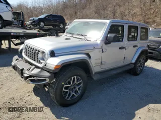 2024 Jeep Wrangler Sahara with VIN 1C4PJXEG9RW242600, listed as a Copart auction lot 49297285 with 11,391 mi miles and Salvage Title. Bid and sale history available at carsss.com. Image 1.