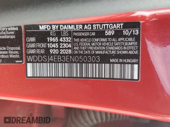 2014 Mercedes-Benz CLA 250 with VIN WDDSJ4EB3EN050303, listed as a Copart auction lot 58004235 with 90,789 mi miles and Salvage title. Bid and sale history available at DreamBid. Image 12.