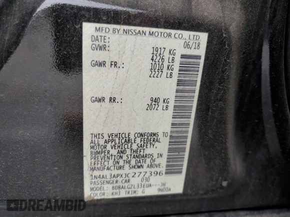 2018 Nissan Altima S with VIN 1N4AL3APXJC277396, listed as a Copart auction lot 53754785 with 58,465 mi miles and Salvage Title. Bid and sale history available at DreamBid. Image 14.