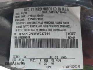 1998 Ford Escort LX с VIN 1FAFP10P5WW237944, выставлен на аукционе IAAI как лот 42239266 с пробегом 238 540 миль миль и . История ставок и продаж доступна на DreamBid. Изображение 9.